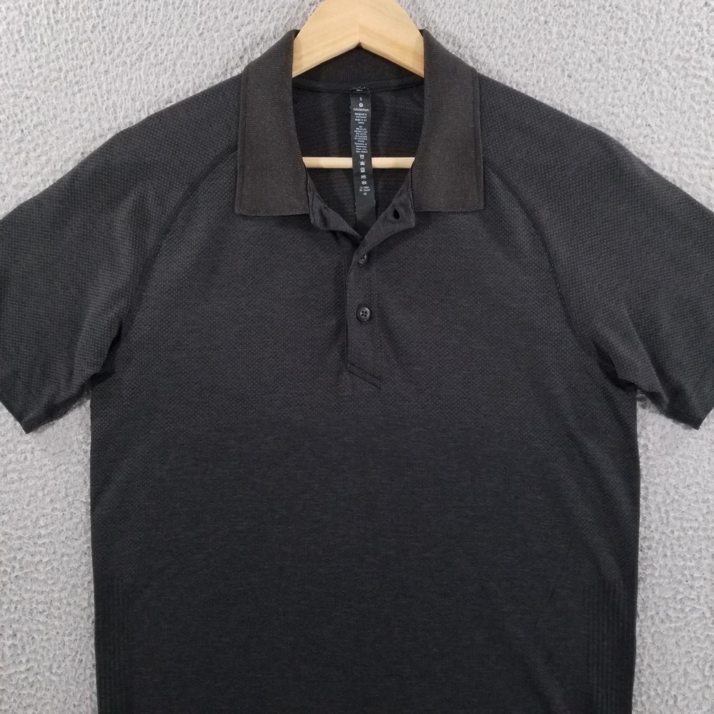 Lululemon Polo Shirt Men Small Metal Vent Tech Black Golf Performance Athleisure